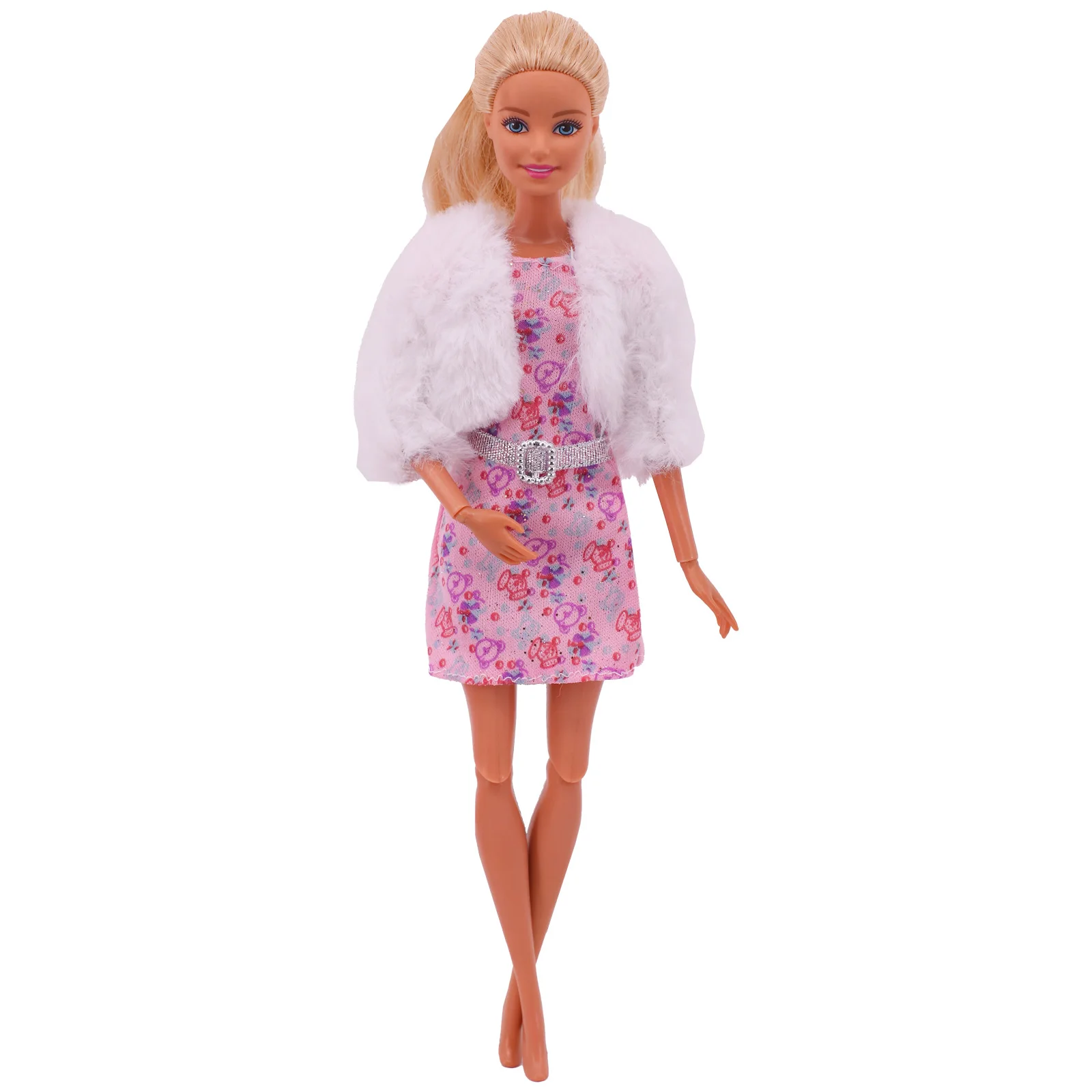3 Pcs/Set Fur Vest Coat + Dress/Casual Outfit for 11.8 inch Barbies Doll Clothes Accessories Plush Jacket Celebrity,Child's Gift