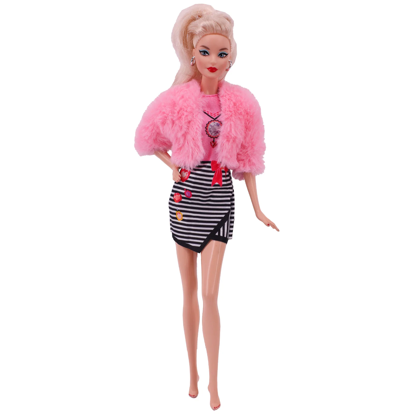 3 Pcs/Set Fur Vest Coat + Dress/Casual Outfit for 11.8 inch Barbies Doll Clothes Accessories Plush Jacket Celebrity,Child's Gift