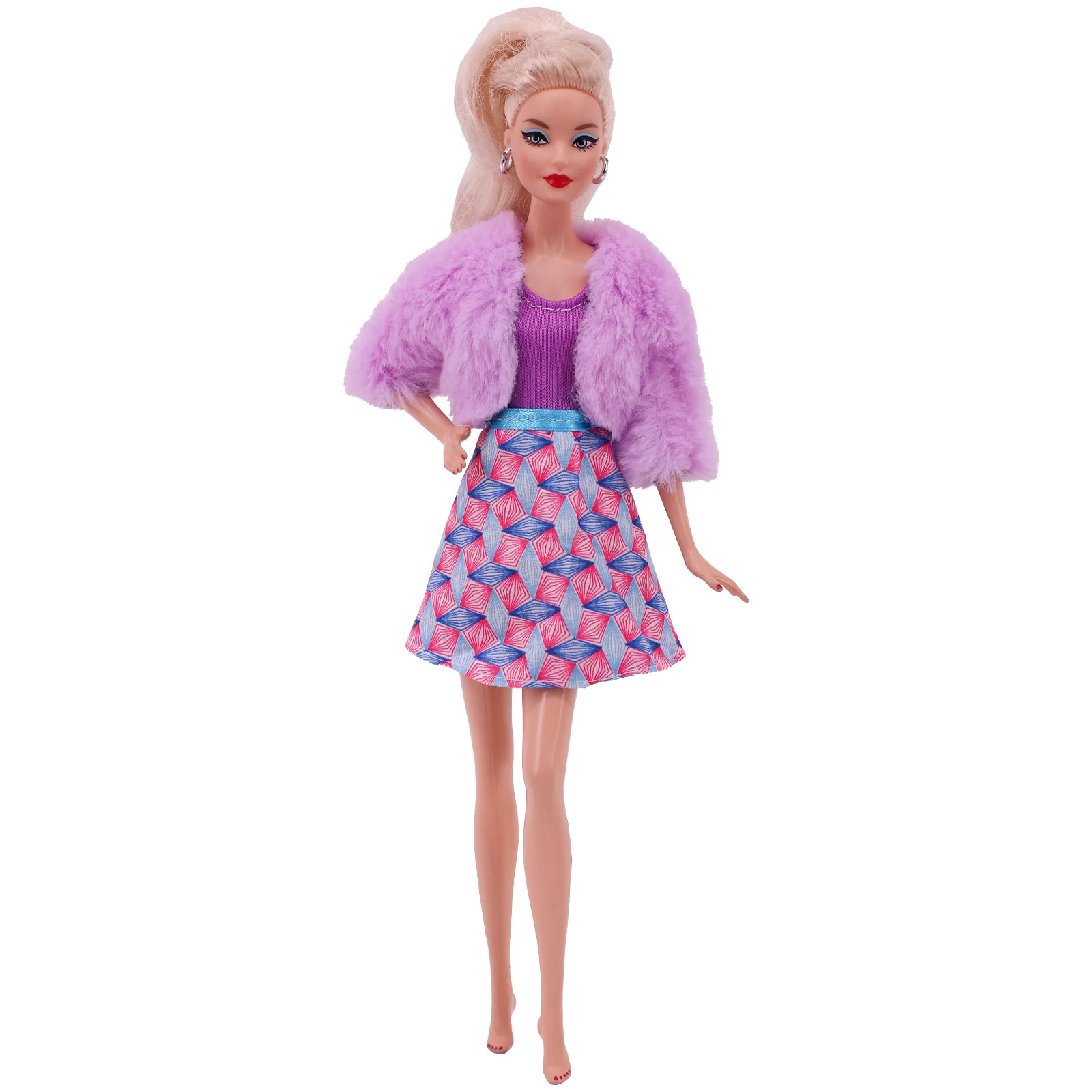 3 Pcs/Set Fur Vest Coat + Dress/Casual Outfit for 11.8 inch Barbies Doll Clothes Accessories Plush Jacket Celebrity,Child's Gift