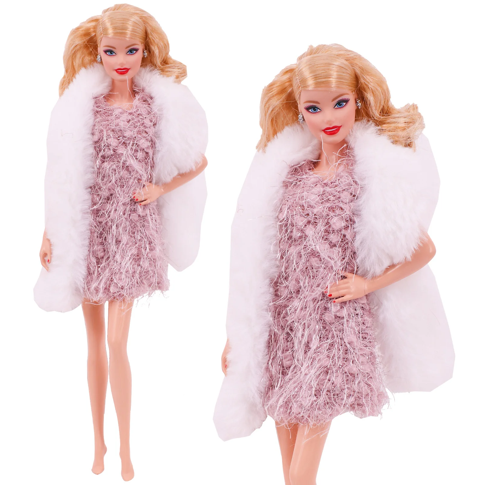 3 Pcs/Set Fur Vest Coat + Dress/Casual Outfit for 11.8 inch Barbies Doll Clothes Accessories Plush Jacket Celebrity,Child's Gift
