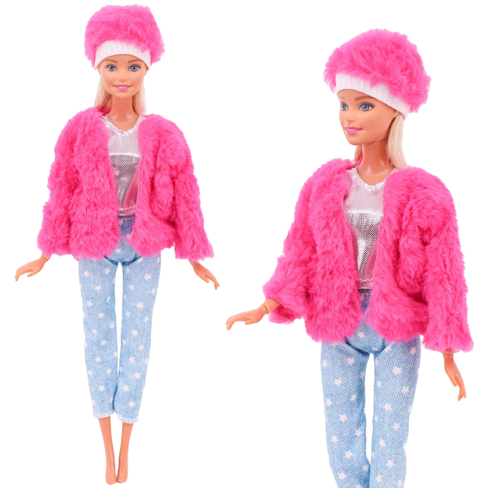 3 Pcs/Set Fur Vest Coat + Dress/Casual Outfit for 11.8 inch Barbies Doll Clothes Accessories Plush Jacket Celebrity,Child's Gift