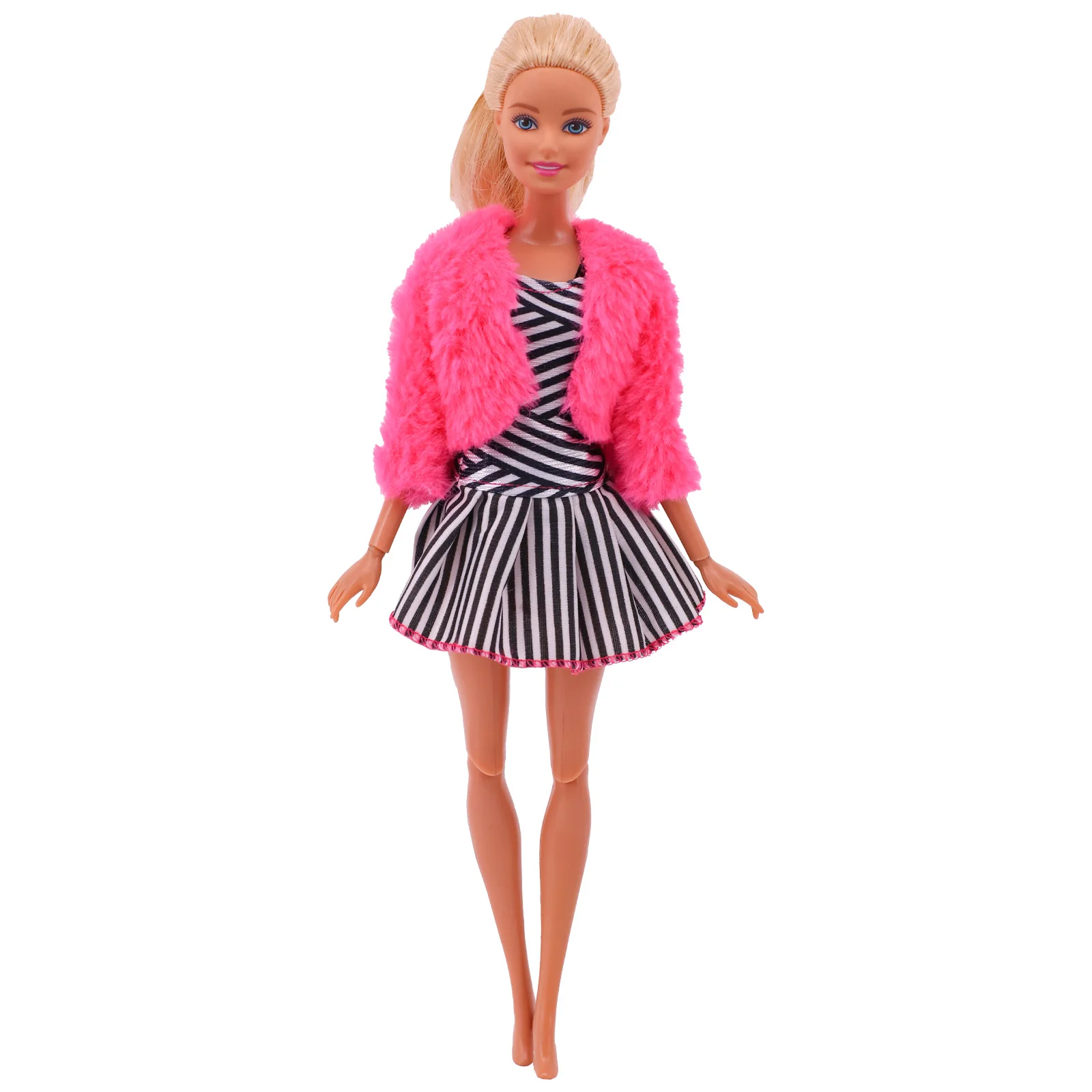 3 Pcs/Set Fur Vest Coat + Dress/Casual Outfit for 11.8 inch Barbies Doll Clothes Accessories Plush Jacket Celebrity,Child's Gift