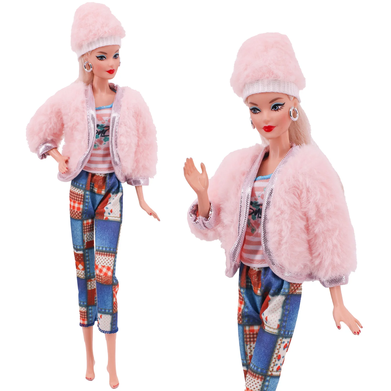 3 Pcs/Set Fur Vest Coat + Dress/Casual Outfit for 11.8 inch Barbies Doll Clothes Accessories Plush Jacket Celebrity,Child's Gift