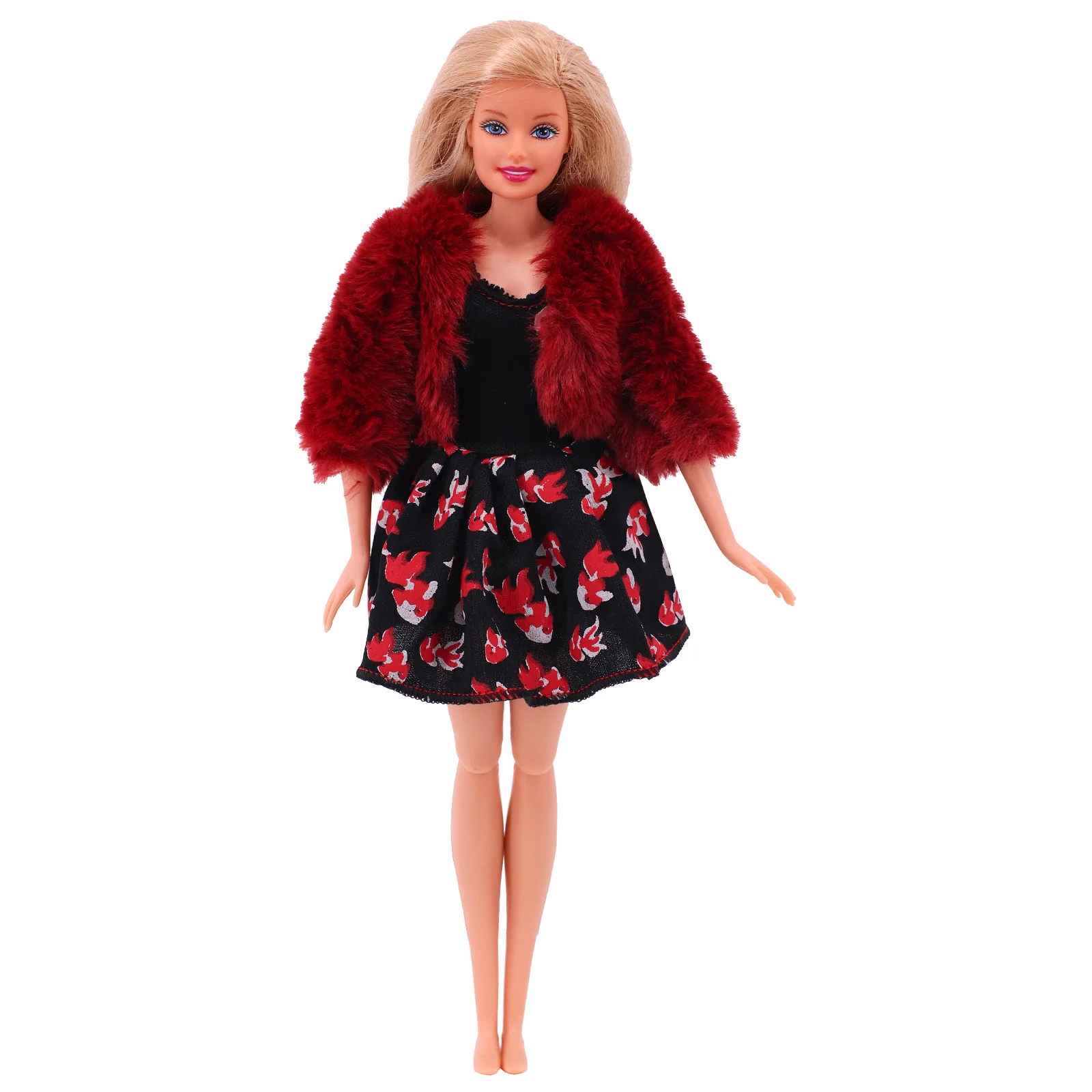 3 Pcs/Set Fur Vest Coat + Dress/Casual Outfit for 11.8 inch Barbies Doll Clothes Accessories Plush Jacket Celebrity,Child's Gift