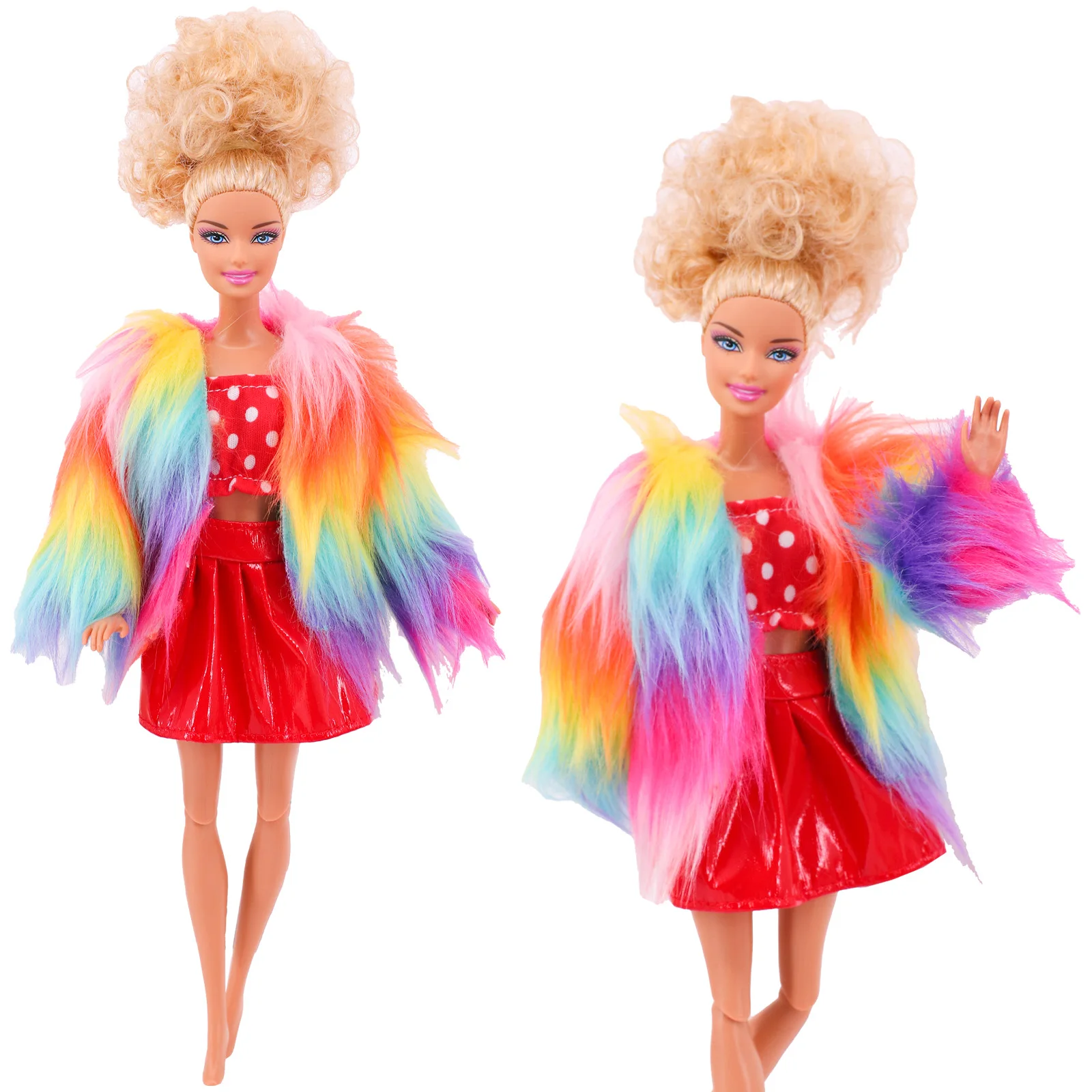 3 Pcs/Set Fur Vest Coat + Dress/Casual Outfit for 11.8 inch Barbies Doll Clothes Accessories Plush Jacket Celebrity,Child's Gift