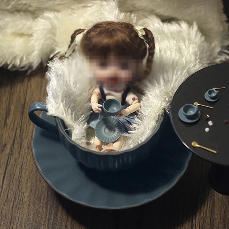 3pcs/Set 1/12 Scale Miniature Simulation Dollhouse Coffee Cup With Saucer Spoon Kitchen Tableware For Doll Accessories Toy