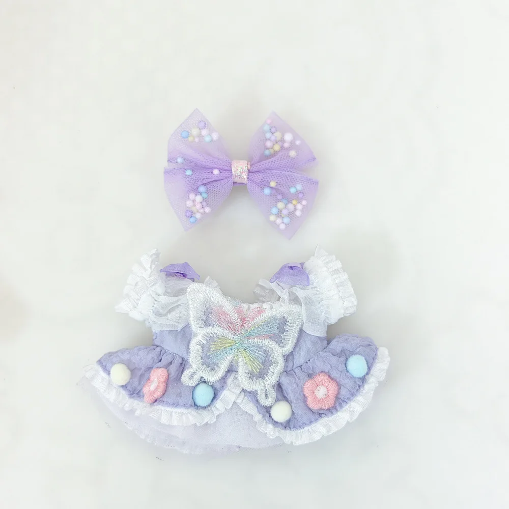 15/17cm Vinyl Plush Doll Clothes Labubu Pendant Lucky Purple Bow Dress Labubu V1/V2/V3 Clothes Accessories