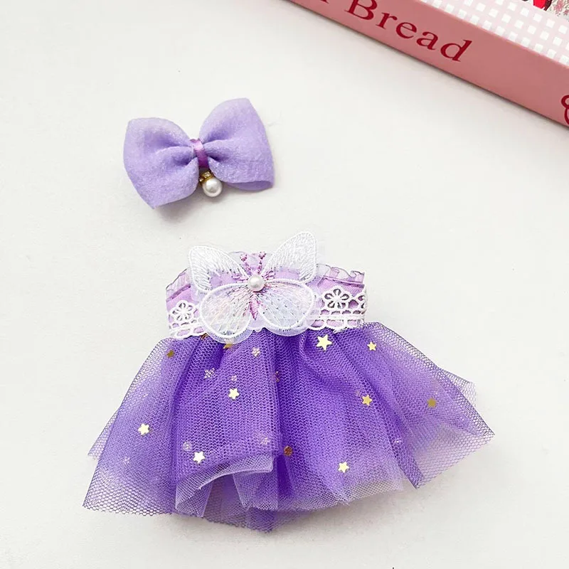 15/17cm Vinyl Plush Doll Clothes Labubu Pendant Lucky Purple Bow Dress Labubu V1/V2/V3 Clothes Accessories