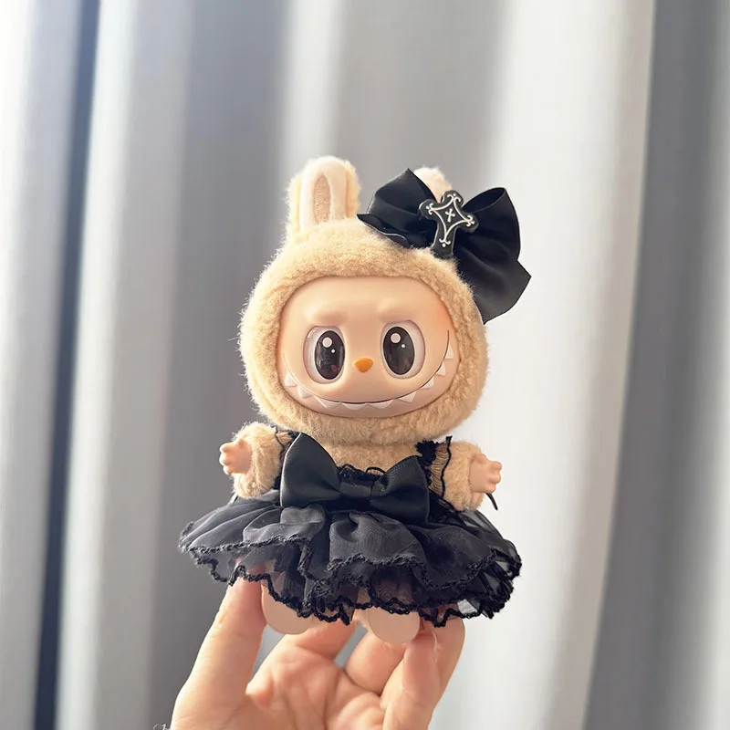 15/17cm Vinyl Plush Doll Clothes Labubu Pendant Lucky Purple Bow Dress Labubu V1/V2/V3 Clothes Accessories