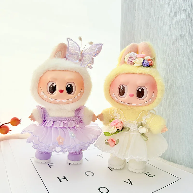 15/17cm Vinyl Plush Doll Clothes Labubu Pendant Lucky Purple Bow Dress Labubu V1/V2/V3 Clothes Accessories
