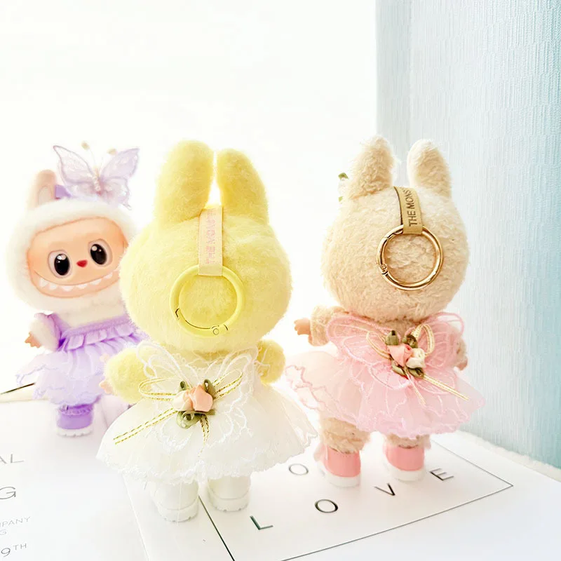 15/17cm Vinyl Plush Doll Clothes Labubu Pendant Lucky Purple Bow Dress Labubu V1/V2/V3 Clothes Accessories