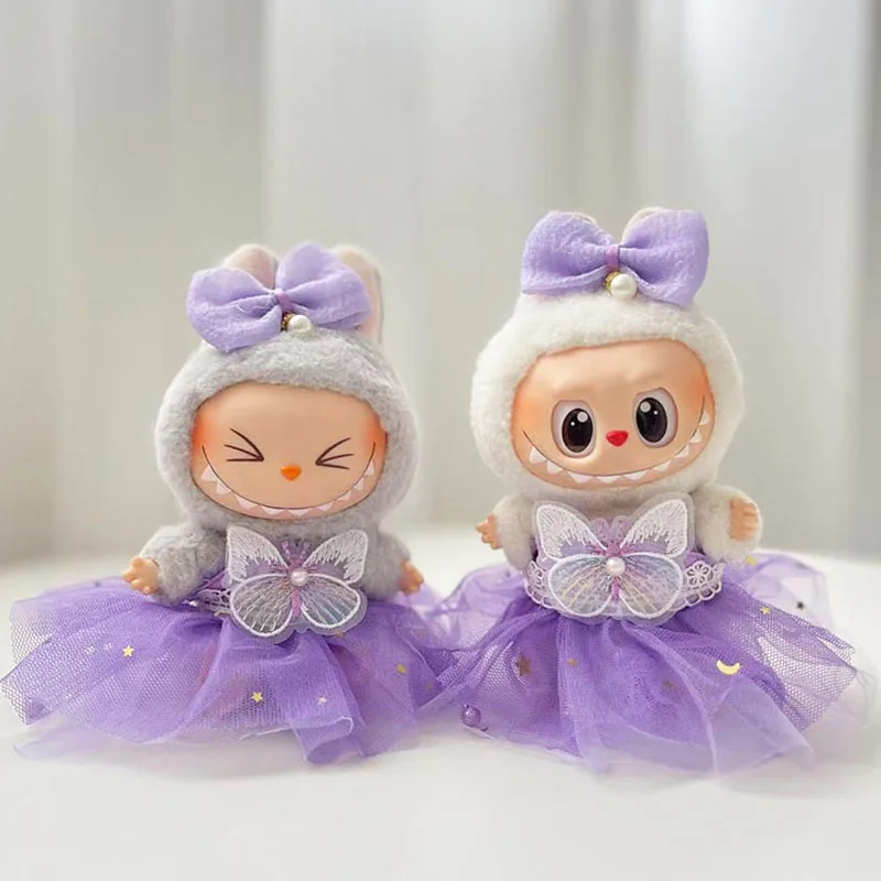 15/17cm Vinyl Plush Doll Clothes Labubu Pendant Lucky Purple Bow Dress Labubu V1/V2/V3 Clothes Accessories