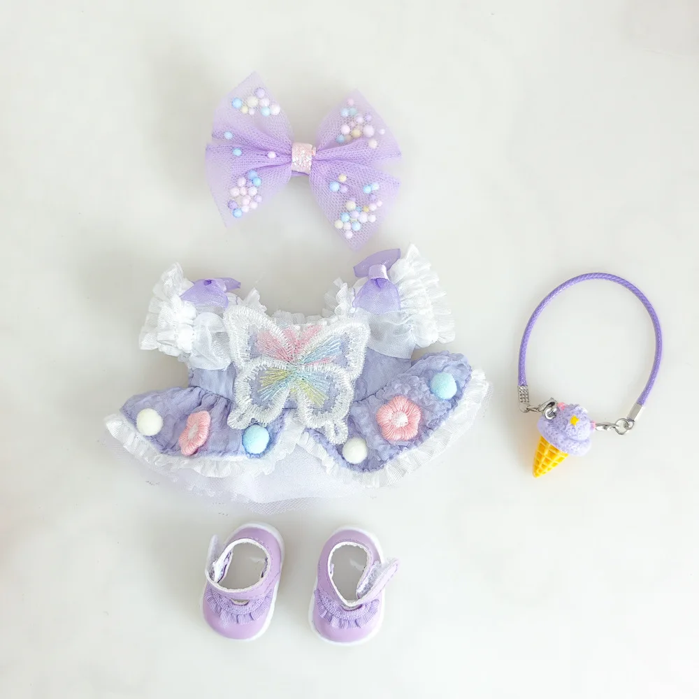 15/17cm Vinyl Plush Doll Clothes Labubu Pendant Lucky Purple Bow Dress Labubu V1/V2/V3 Clothes Accessories