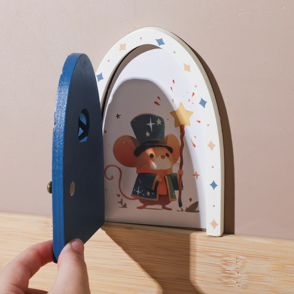 Wooden Miniature Elf Door Toy DIY Mini House Accessories Furniture Simulation Miniatures Toy Baby Pretend Play Toy Gift