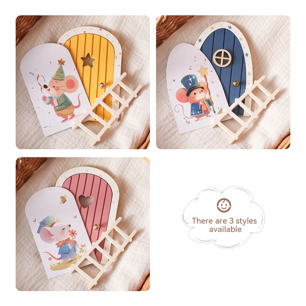 Wooden Miniature Elf Door Toy DIY Mini House Accessories Furniture Simulation Miniatures Toy Baby Pretend Play Toy Gift