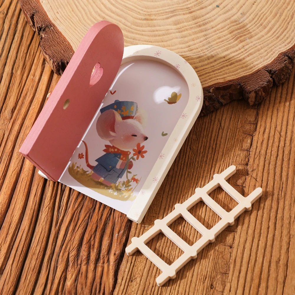 Wooden Miniature Elf Door Toy DIY Mini House Accessories Furniture Simulation Miniatures Toy Baby Pretend Play Toy Gift