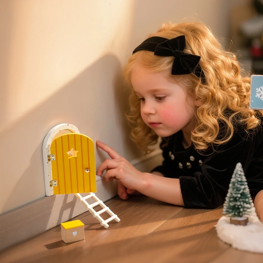Wooden Miniature Elf Door Toy DIY Mini House Accessories Furniture Simulation Miniatures Toy Baby Pretend Play Toy Gift