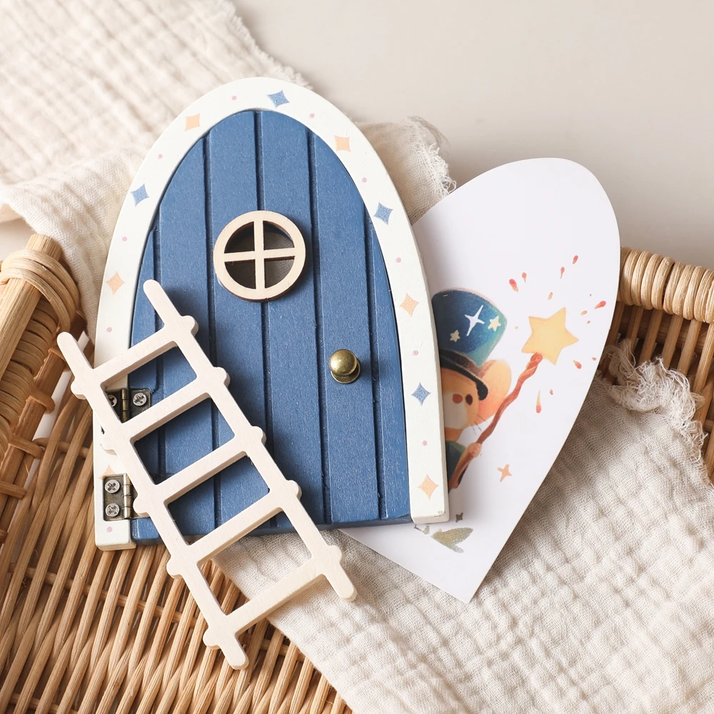 Wooden Miniature Elf Door Toy DIY Mini House Accessories Furniture Simulation Miniatures Toy Baby Pretend Play Toy Gift
