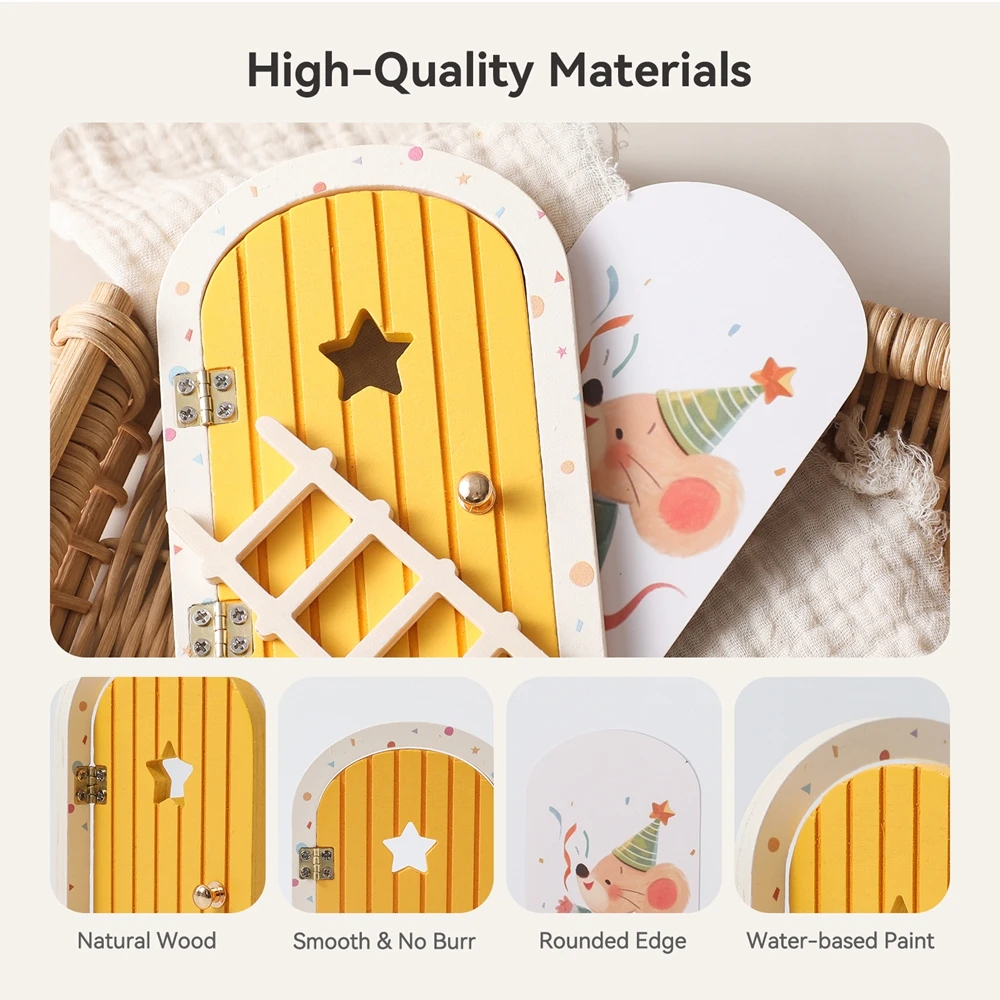 Wooden Miniature Elf Door Toy DIY Mini House Accessories Furniture Simulation Miniatures Toy Baby Pretend Play Toy Gift