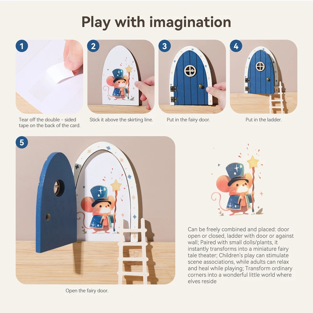 Wooden Miniature Elf Door Toy DIY Mini House Accessories Furniture Simulation Miniatures Toy Baby Pretend Play Toy Gift
