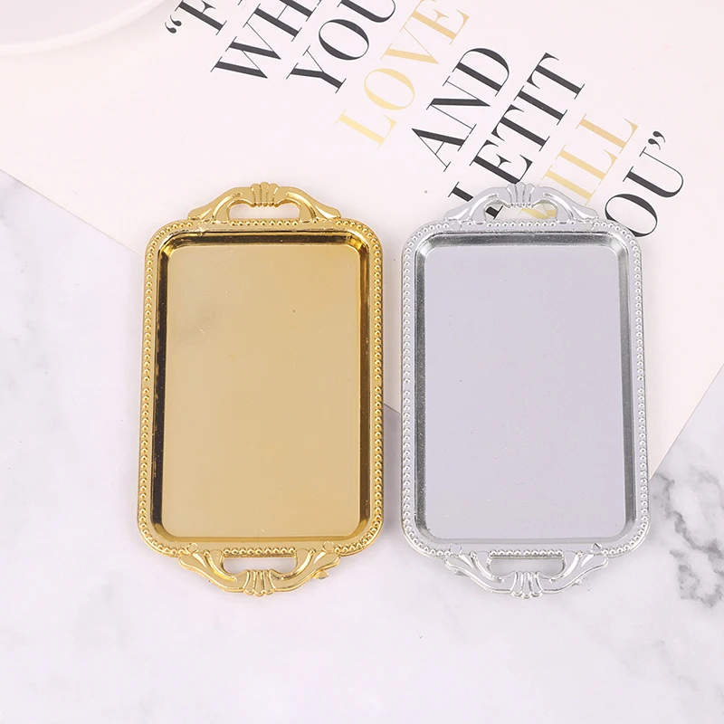 2pcs Dollhouse Miniature Accessories Mini Plastic tea Tray Simulation Dinner Plate Model Toys for Doll House Decoration
