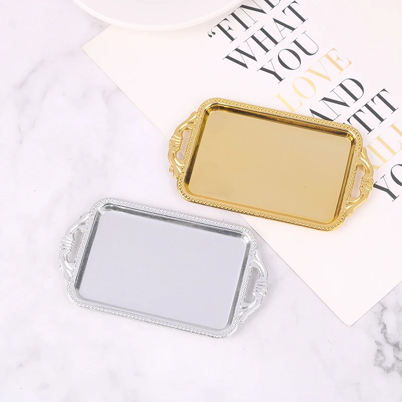 2pcs Dollhouse Miniature Accessories Mini Plastic tea Tray Simulation Dinner Plate Model Toys for Doll House Decoration