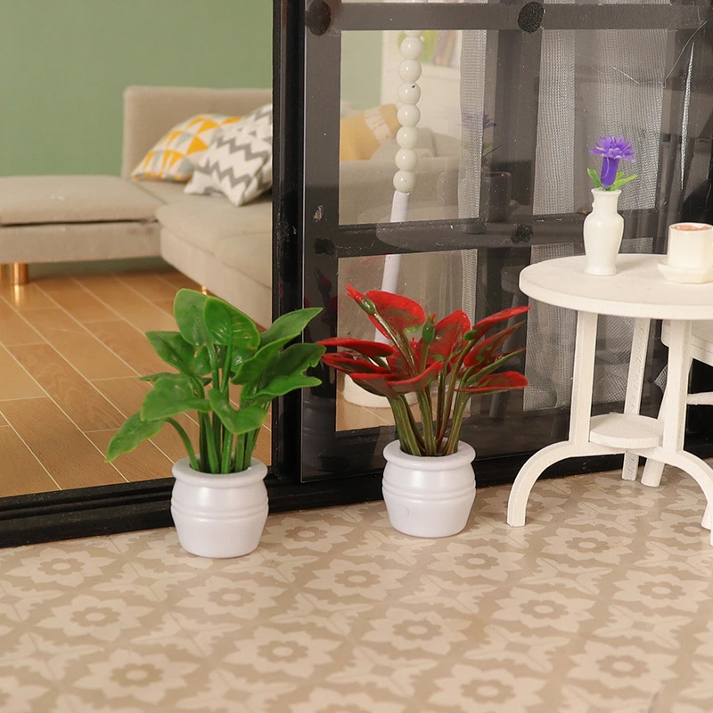 Doll House Mini Simulated Green Plant Potting Plant Model DIY Dollhouse Home Garden Outdoor Landscape Flower Bed Scene Decor