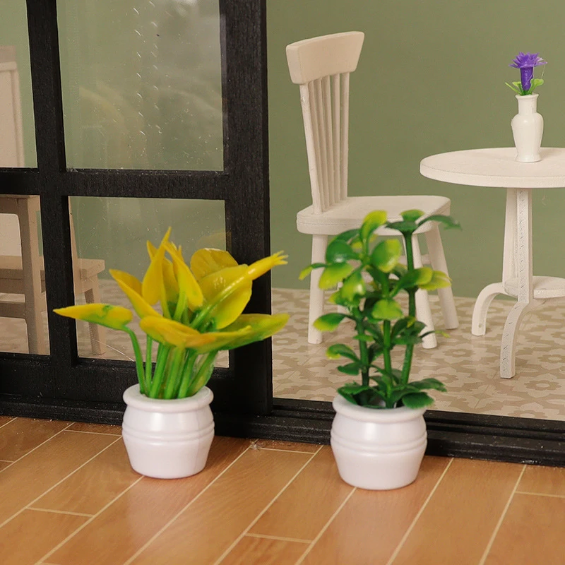Doll House Mini Simulated Green Plant Potting Plant Model DIY Dollhouse Home Garden Outdoor Landscape Flower Bed Scene Decor