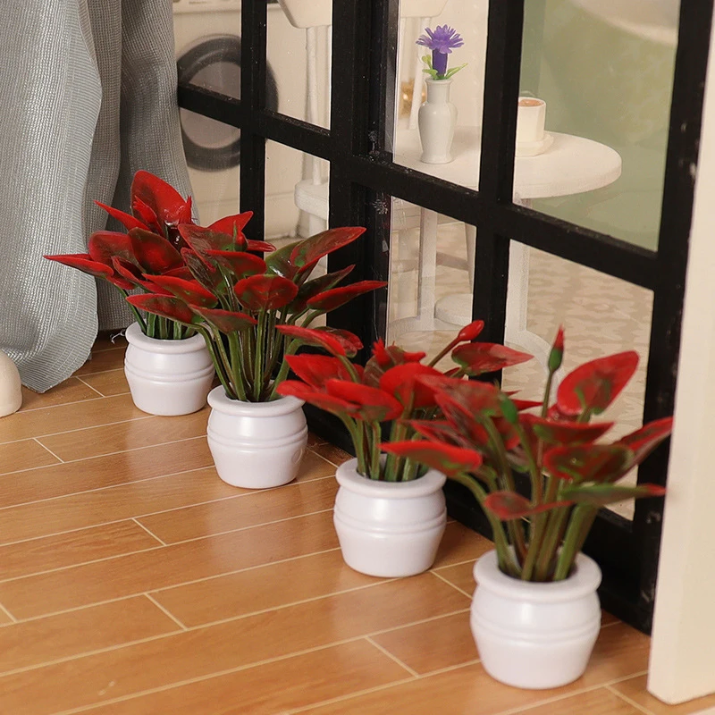 Doll House Mini Simulated Green Plant Potting Plant Model DIY Dollhouse Home Garden Outdoor Landscape Flower Bed Scene Decor
