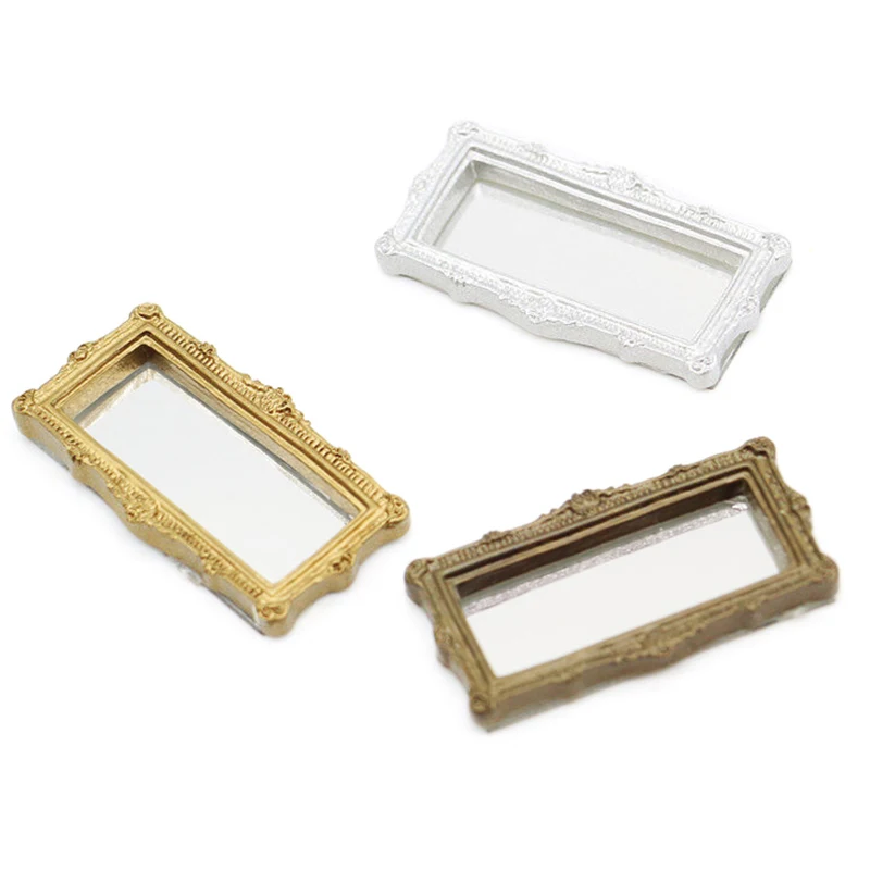 1:12 Dollhouse Miniature Mirror Vintage Square Carved Mirror Furniture Model Decor Toy Doll House Accessories