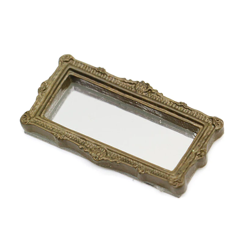 1:12 Dollhouse Miniature Mirror Vintage Square Carved Mirror Furniture Model Decor Toy Doll House Accessories