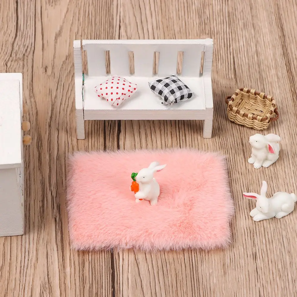 Gift Photo Props Nordic Style Dollhouse Plush Carpet Doll Accessories Miniature Hairy Rug Mini Floor Mat Gift