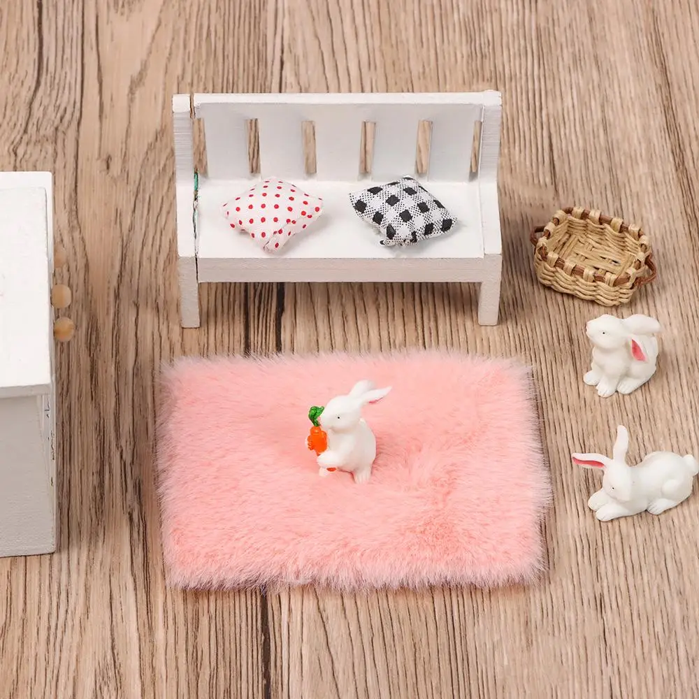 Gift Photo Props Nordic Style Dollhouse Plush Carpet Doll Accessories Miniature Hairy Rug Mini Floor Mat Gift