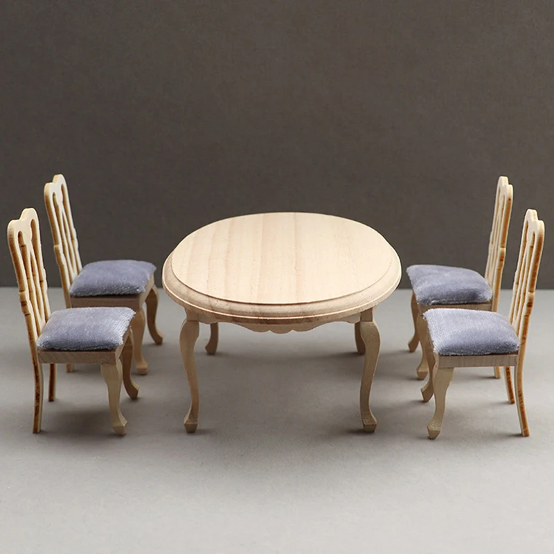 1:12 Dollhouse Miniature Wooden Dining Table Chair Set Simulation Furniture Model Toy For Dollhouse Restaurant Decor