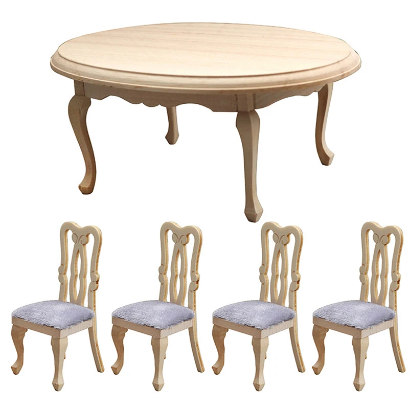 1:12 Dollhouse Miniature Wooden Dining Table Chair Set Simulation Furniture Model Toy For Dollhouse Restaurant Decor