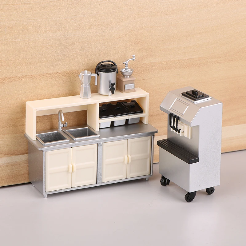 1:12 Dollhouse Miniature Beverage Shop Workbench Simulation Blender Coffee Grinder Toaster Oven Ice Cream Machine Model DIY Toys