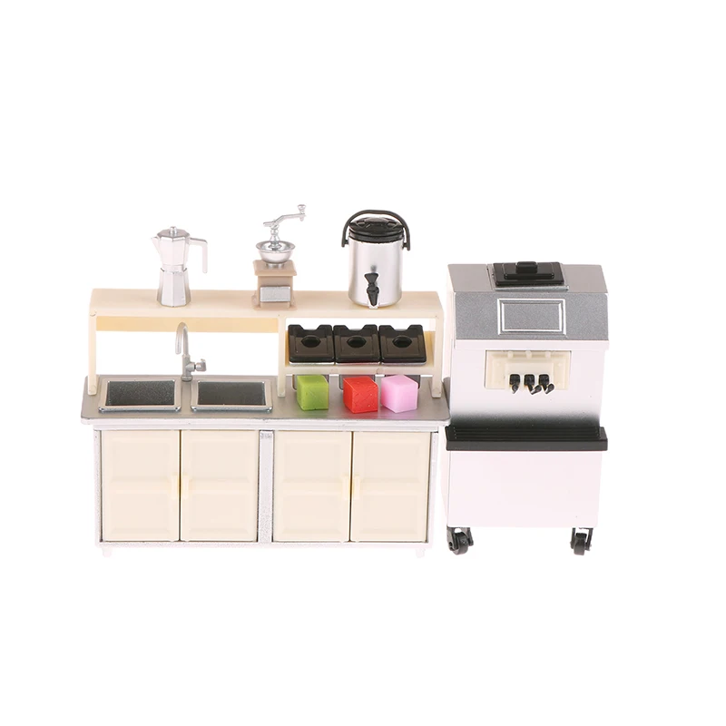1:12 Dollhouse Miniature Beverage Shop Workbench Simulation Blender Coffee Grinder Toaster Oven Ice Cream Machine Model DIY Toys