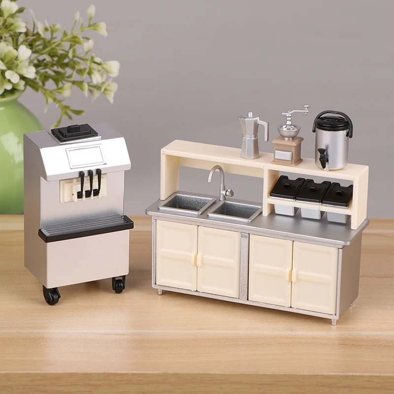 1:12 Dollhouse Miniature Beverage Shop Workbench Simulation Blender Coffee Grinder Toaster Oven Ice Cream Machine Model DIY Toys