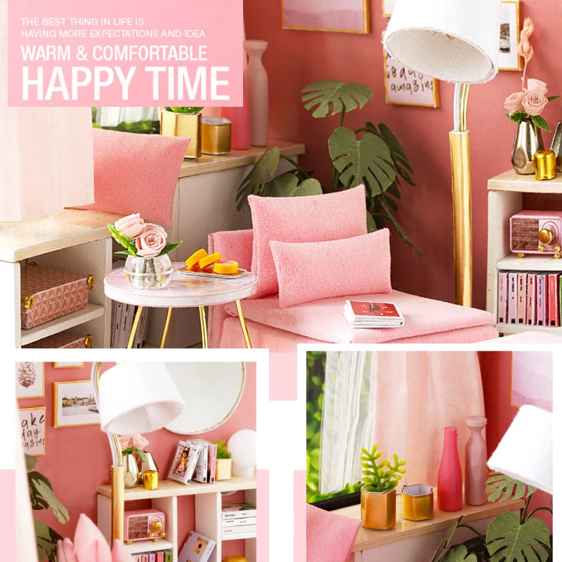 Wooden Mini Miniature Doll House DIY Small House Kit 3D Puzzle Building Assembly House Furniture Toy Home Decor Birthday Gifts