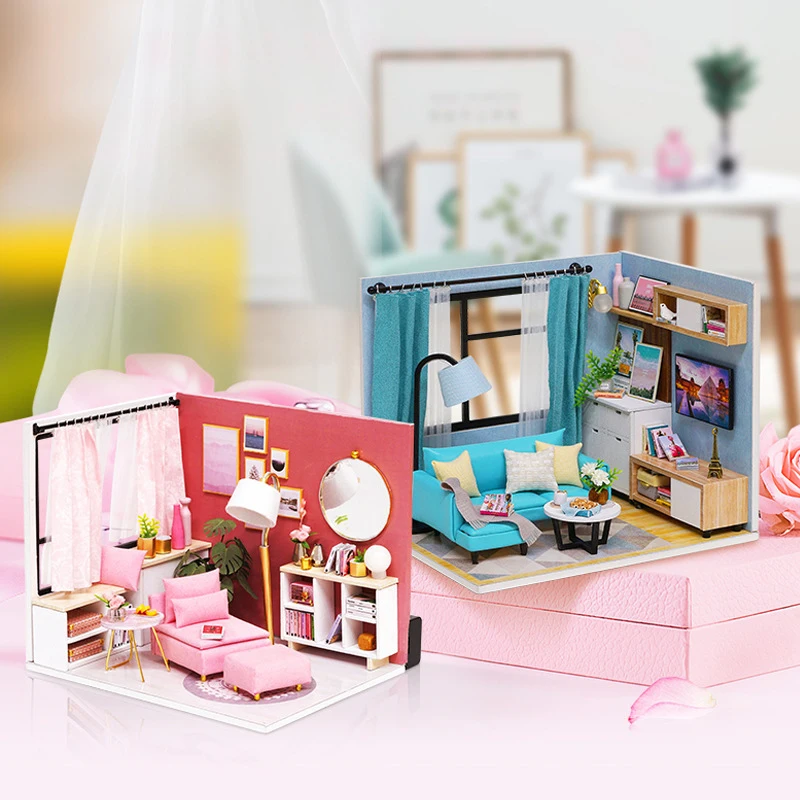 Wooden Mini Miniature Doll House DIY Small House Kit 3D Puzzle Building Assembly House Furniture Toy Home Decor Birthday Gifts