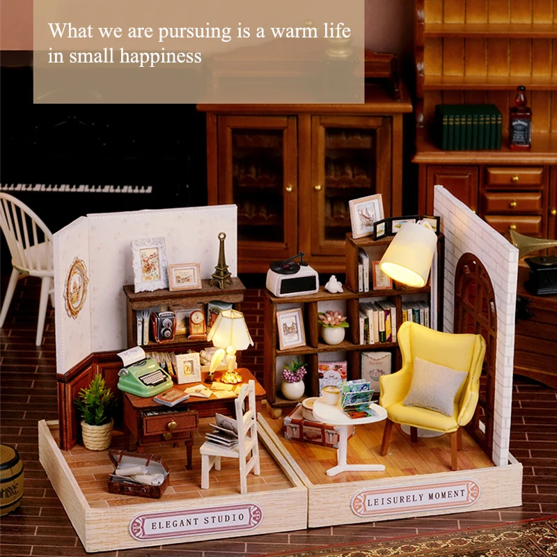 Wooden Mini Miniature Doll House DIY Small House Kit 3D Puzzle Building Assembly House Furniture Toy Home Decor Birthday Gifts