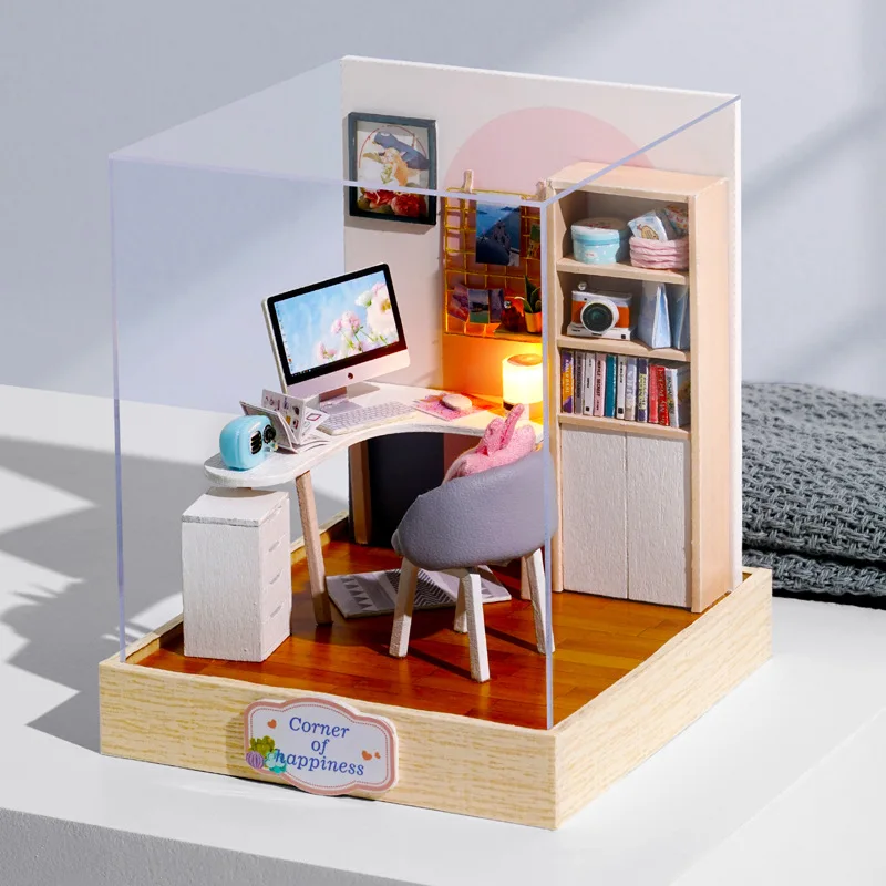 Wooden Mini Miniature Doll House DIY Small House Kit 3D Puzzle Building Assembly House Furniture Toy Home Decor Birthday Gifts