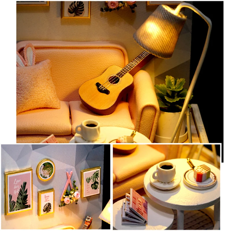 Wooden Mini Miniature Doll House DIY Small House Kit 3D Puzzle Building Assembly House Furniture Toy Home Decor Birthday Gifts