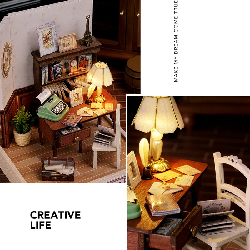 Wooden Mini Miniature Doll House DIY Small House Kit 3D Puzzle Building Assembly House Furniture Toy Home Decor Birthday Gifts