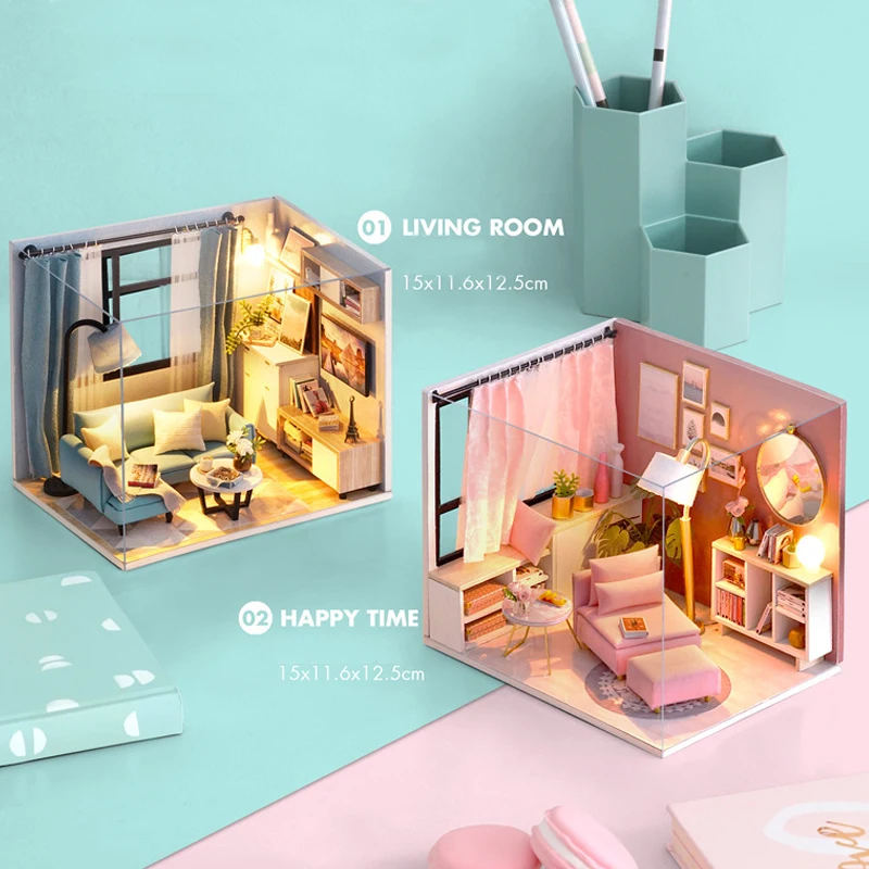 Wooden Mini Miniature Doll House DIY Small House Kit 3D Puzzle Building Assembly House Furniture Toy Home Decor Birthday Gifts