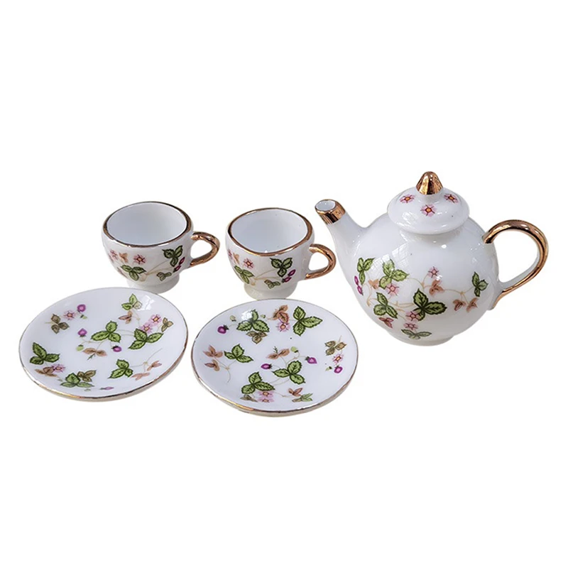 1Set Ceramic 1:6 1:12 Doll House Miniature Porcelain Tea Cup Set Tableware Kitchen Dollhouse Teapot DIY Toys Kid Gift