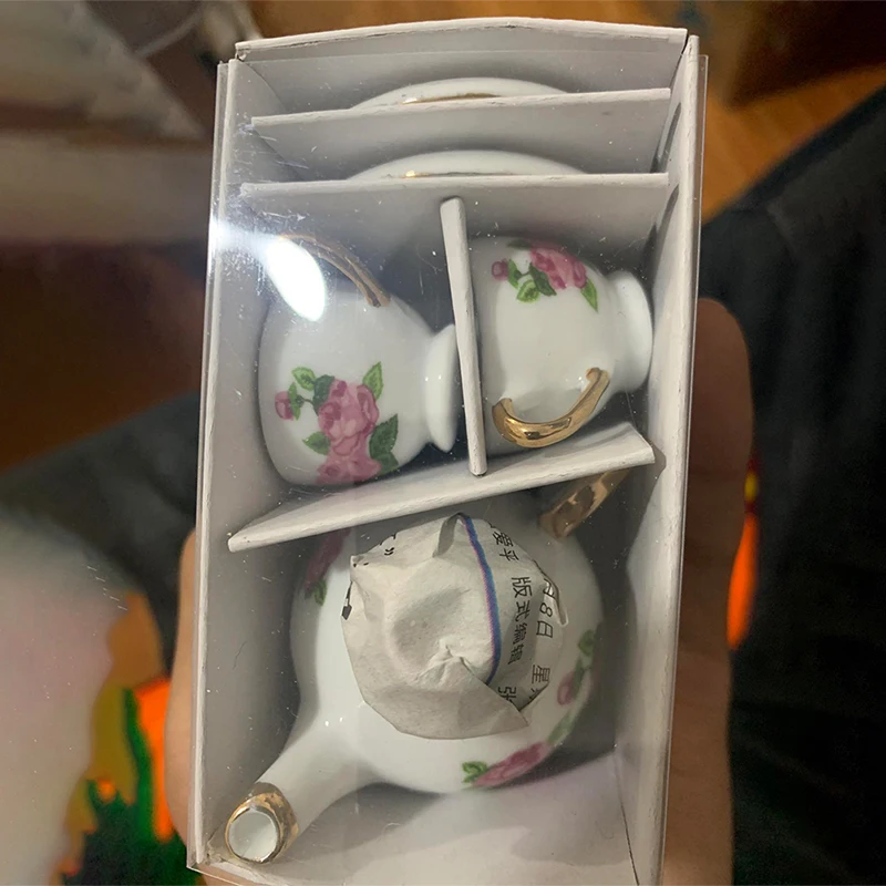 1Set Ceramic 1:6 1:12 Doll House Miniature Porcelain Tea Cup Set Tableware Kitchen Dollhouse Teapot DIY Toys Kid Gift