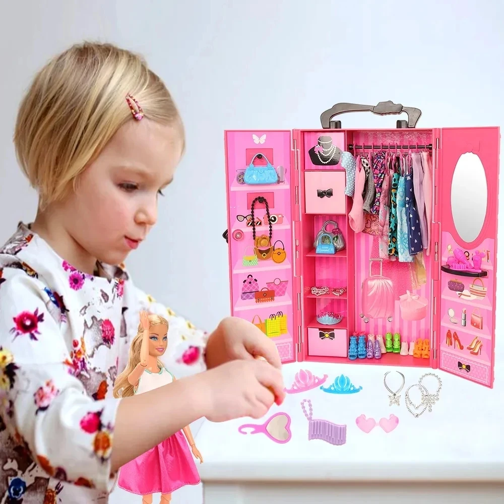 Dollhouse Furniture Doll Wardrobe Plastic Portable Closet Can Collect Doll Clothes And Accessories for Dollhouse Game