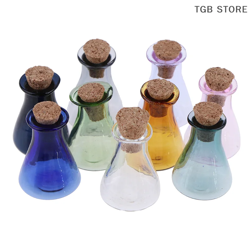 2Pcs Mini Glass Color Bottle Wishing Bottle Tiny Jars Vials Mini Storage Bottle