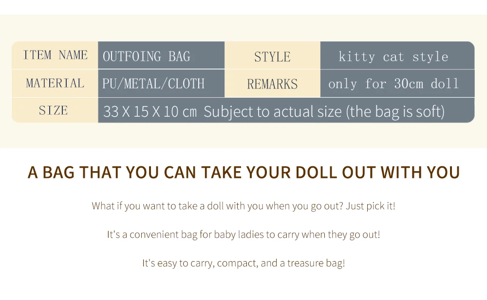Traveling Bag for ICY DBS Blythe 30cm Dolls Outgoing Packets 1/6 BJD OB24 ANIME GIRL Pullip BB Girl